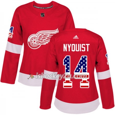 Dame NHL Detroit Red Wings Trøje Gustav Nyquist 14 Adidas 2017-2018 Rød USA Flag Fashion Authentic